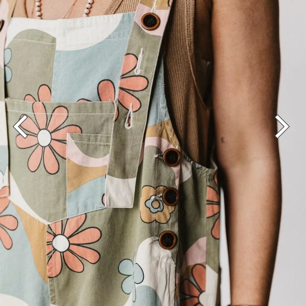 Three Bird Nest, Floral High Hopes Denim slouchy Overalls Jump S New Green - Picture 6 of 8